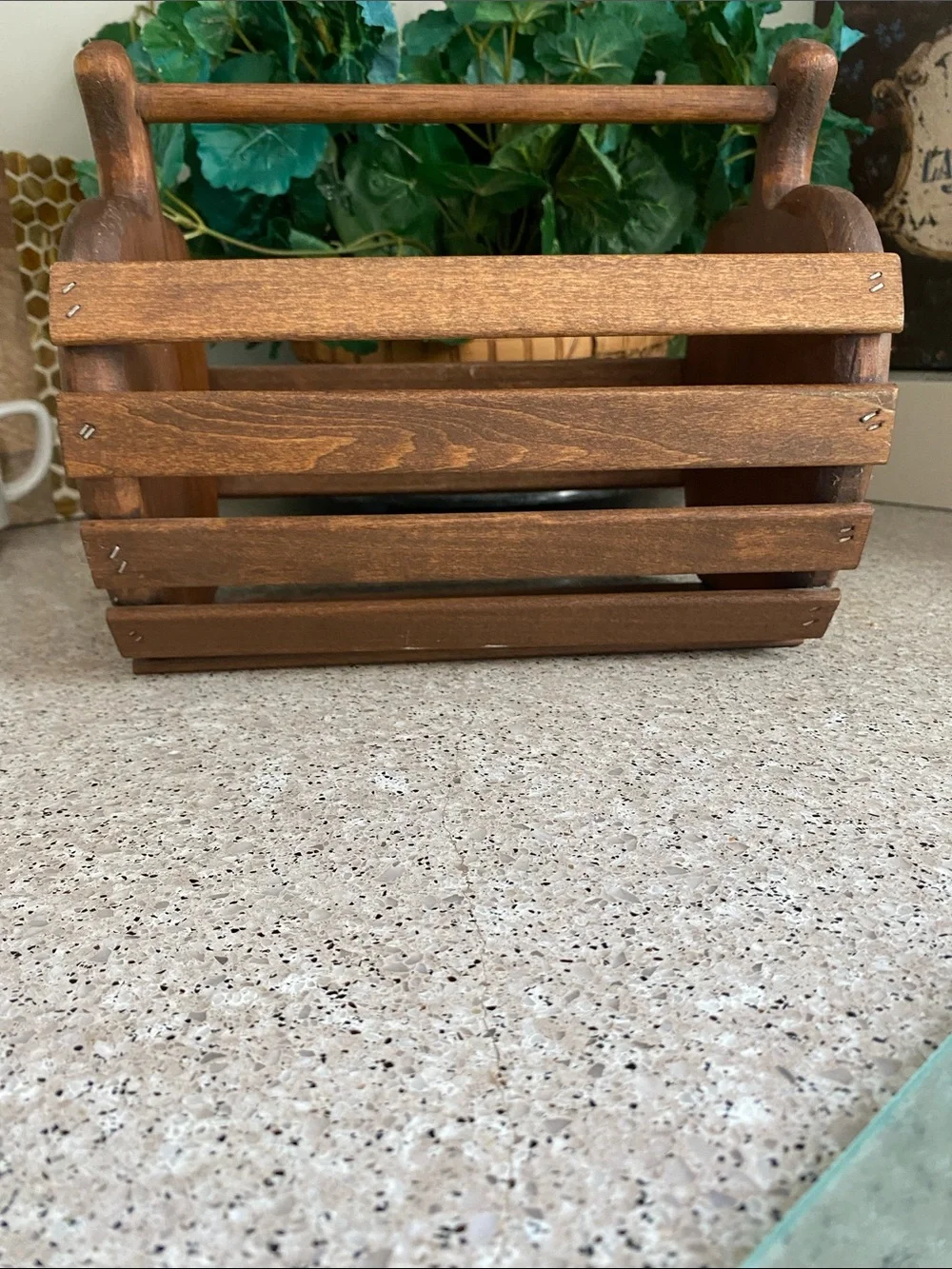 Vintage Slatted Wooden “Apple” Basket w/Handle